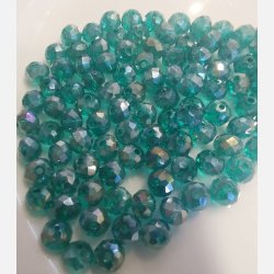 Nr. 35 Grn bl m glimmer  Facet slebne glas perler i 4 x 6 mm.