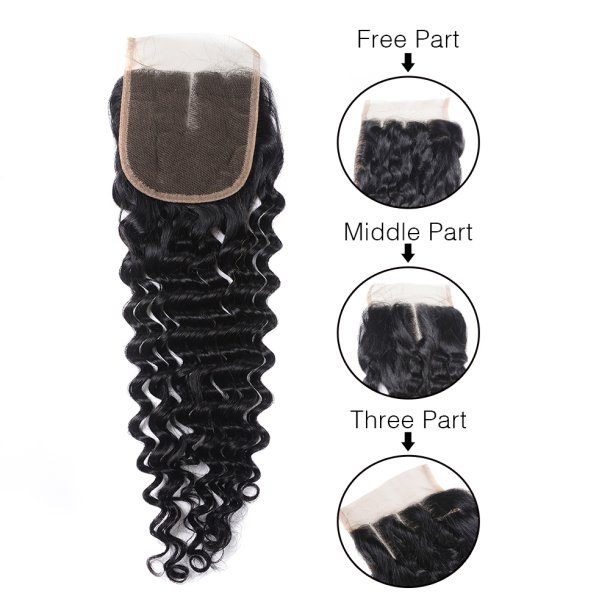 Curly Virgin Human Hair Swiss Lace Closure 20 inch 4*4 Inch Middle Part 